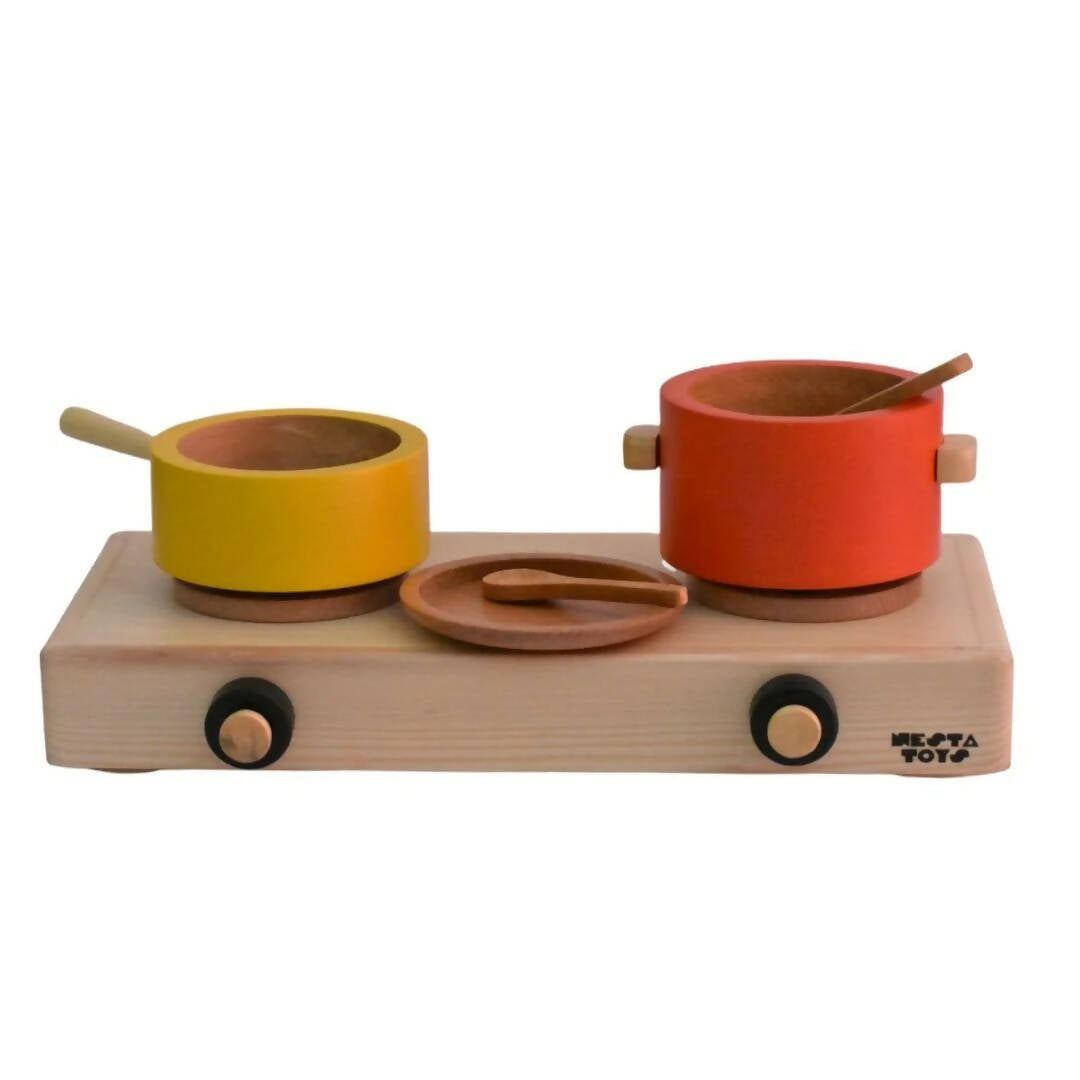 Nesta Toys Wooden Gas Stove and Cooking Set For Kids - Grab2buy