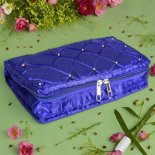 Asmaani 7 Pocket Blue Satin Jewellery Kit