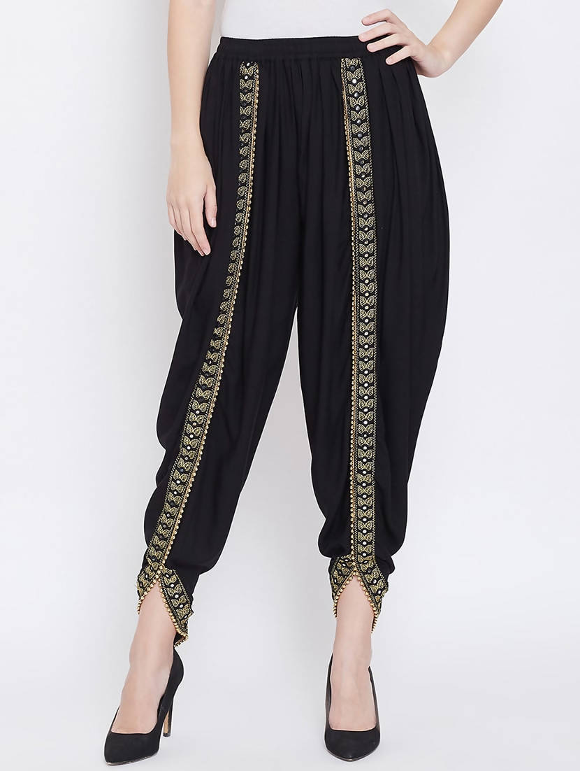 Cheera Women’s Black Dhoti With Golden Lace - Grab2buy