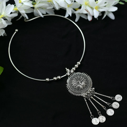Mominos Fashion Johar Kamal Oxidised Silver-Plated Hasli Design Necklace Choker For Women - Grab2buy