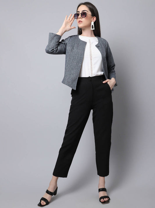 Even Apparels Grey Pure Wool Open Front Statement Jacket Grab2Buy Even Apparels Grab2Buy