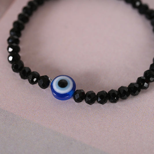 NVR Men & Women Black Evil Eye Crystal Elasticated Bracelet | Grab2Buy