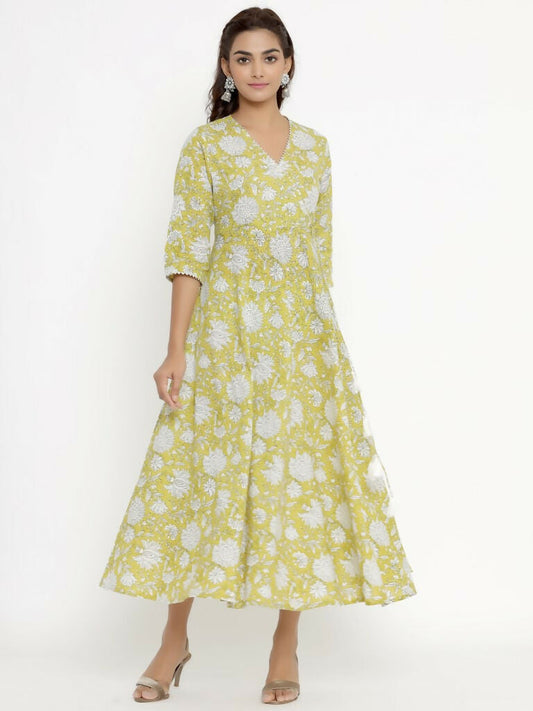 Miravan Women's Cotton Floral Printed Anarkali Kurta