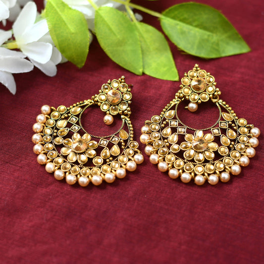 Mominos Fashion Johar Kamal Golden And White Beaded Earrings - Grab2buy