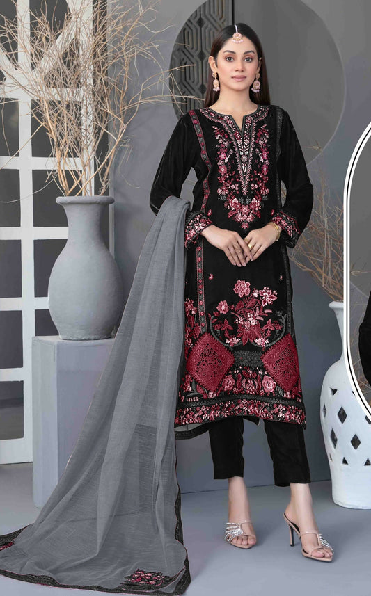 Anaita Black Velvet Suit with Embroidery Sequence Work