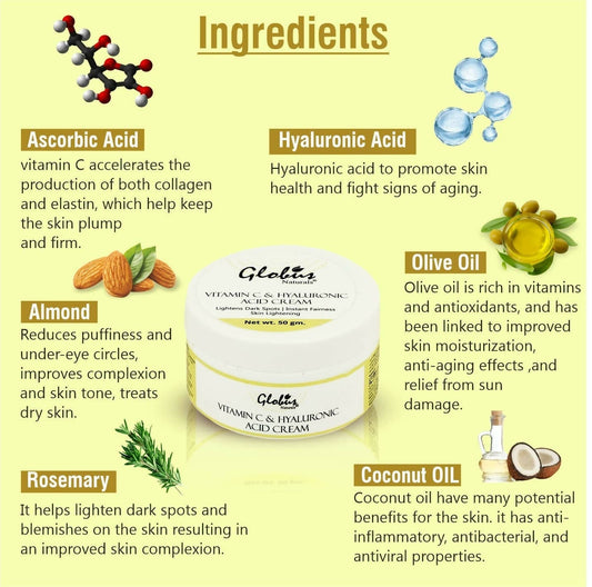 Globus Naturals Hyaluronic Acid and Vitamin C skin Lightening Brightening Cream