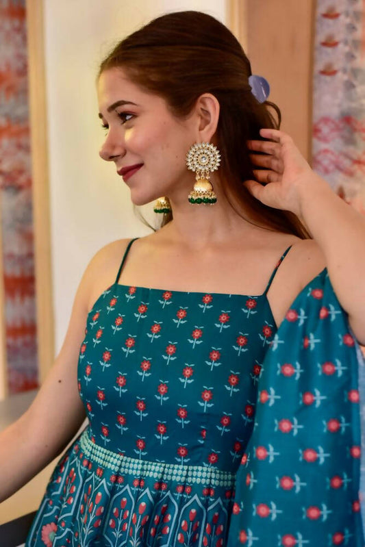 Partywear Designer Light Steel Blue Pure Maslin Gown - Anbazaar - Grab2buy