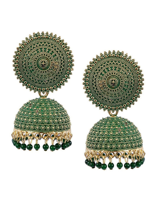 Mominos Fashion Joharkamal Gold-Plated Meenakari Jhumkas For Women & Girls (Green) - Grab2buy