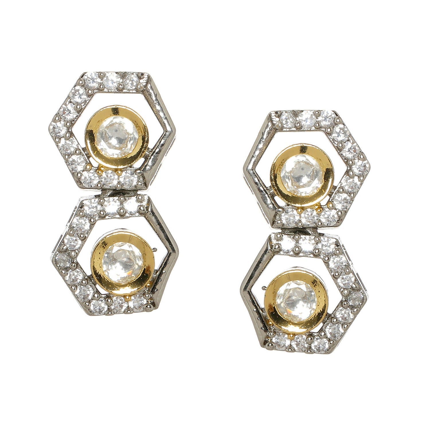 Duet Silver and Gold Earrings (Silver) - Ruby Raang - Grab2buy