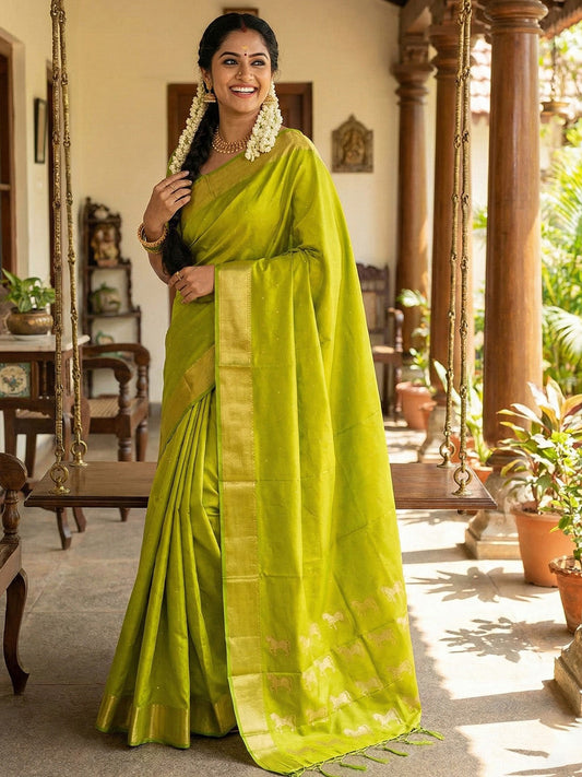 Anaita Olive Silk Saree With Blouse Piece