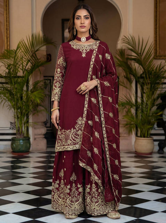 Lehenga Mart Designer Ready To Wear Salwar Suit Dupatta For Women-Maroon