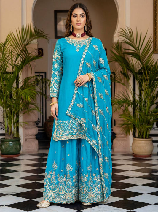 Lehenga Mart Designer Ready To Wear Salwar Suit Dupatta For Women-Sky Blue