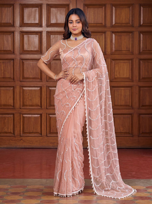 Lehenga Mart Designer Bollywood Style Party Wear Saree-Peach