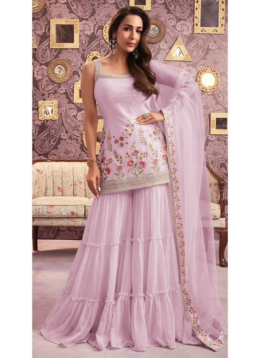 Vastranavya Malaika Arora Cream Georgette Embroidered Sequins Palazzo Suit Grab2Buy Vastranavya Grab2Buy