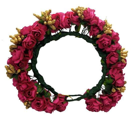 Pink & Gold Flower Gajra Grab2Buy Mokshi Collections Grab2Buy
