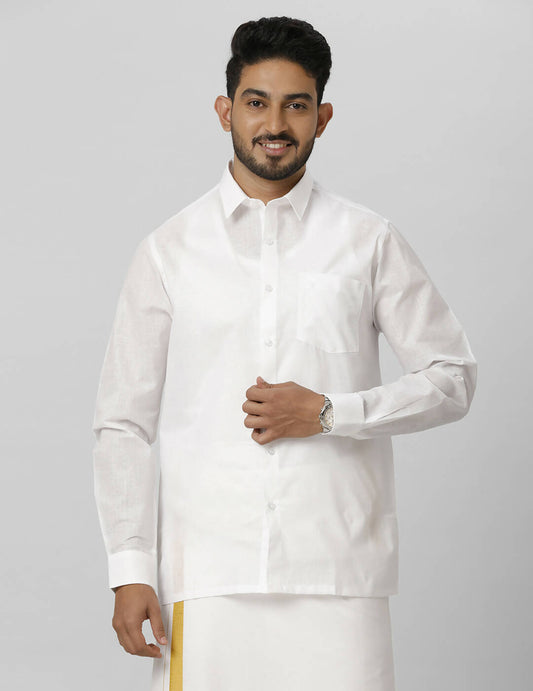 Ramraj Cotton Mens Full Sleeve Formal Poly Cotton White Shirt