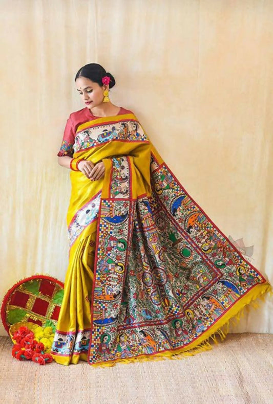 Exclusive Collection Yellow 4 Beautiful Khadi Ghicha Handloom Grab2Buy