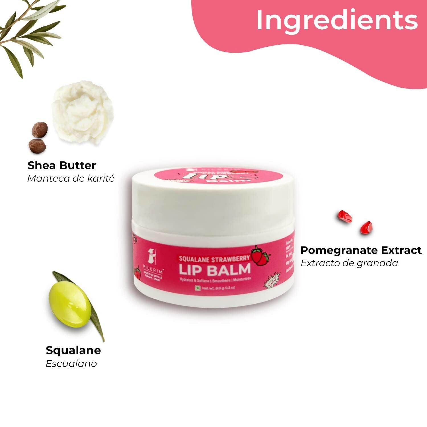 Pilgrim Spanish Lip Balm (Strawberry) For Dark Lips, Soothing & Hydrating Dry & Chapped Lips - Grab2buy