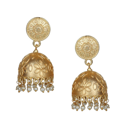 Joban Fashion Women Matte Gold Brass Jhumka | Swadesiicart