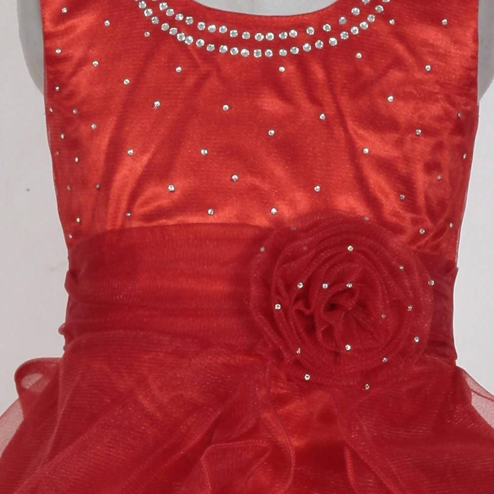 Asmaani Baby Girl's Red Color Satin Knee Length Frock (AS-DRESS_22140) - Grab2buy