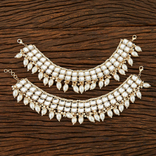 Joban Fashion Women Golden White Kundan Payal Anklet