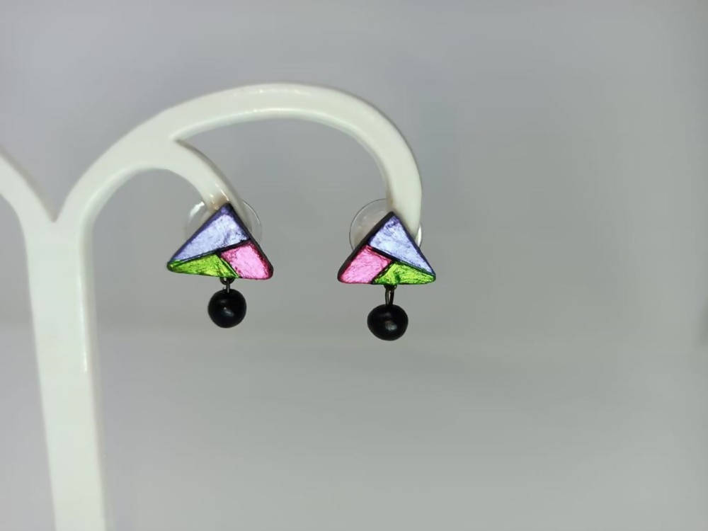 Terracotta Triangle Ear Studs With Drops