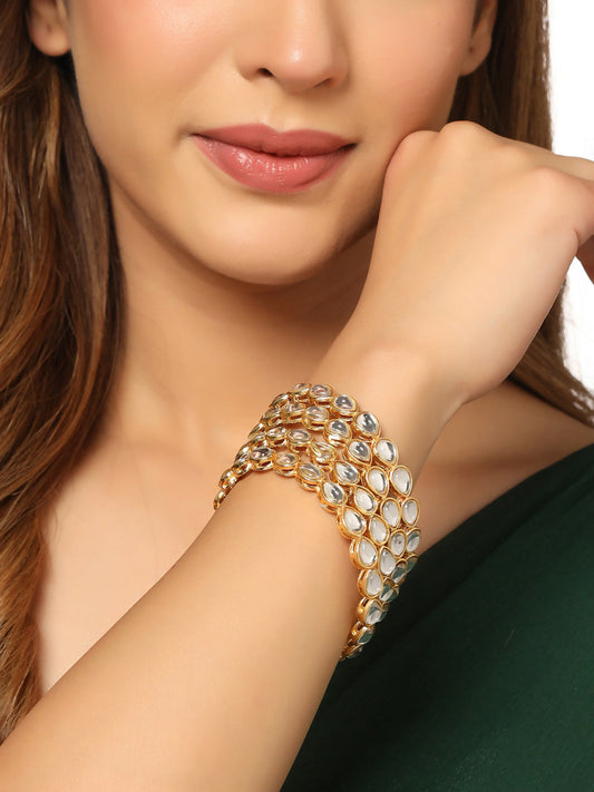 NVR Women's Set of 4 Gold-Polished Kundan Studded Traditional Bangles | Grab2Buy