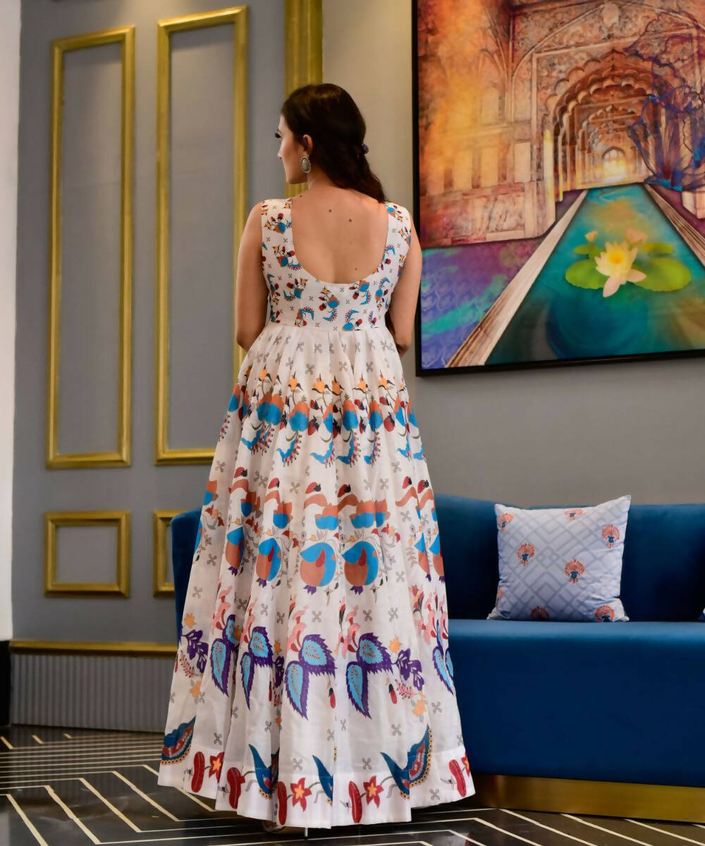 Casual Designer Offwhite Cotton Silk Gown - Anbazaar - Grab2buy