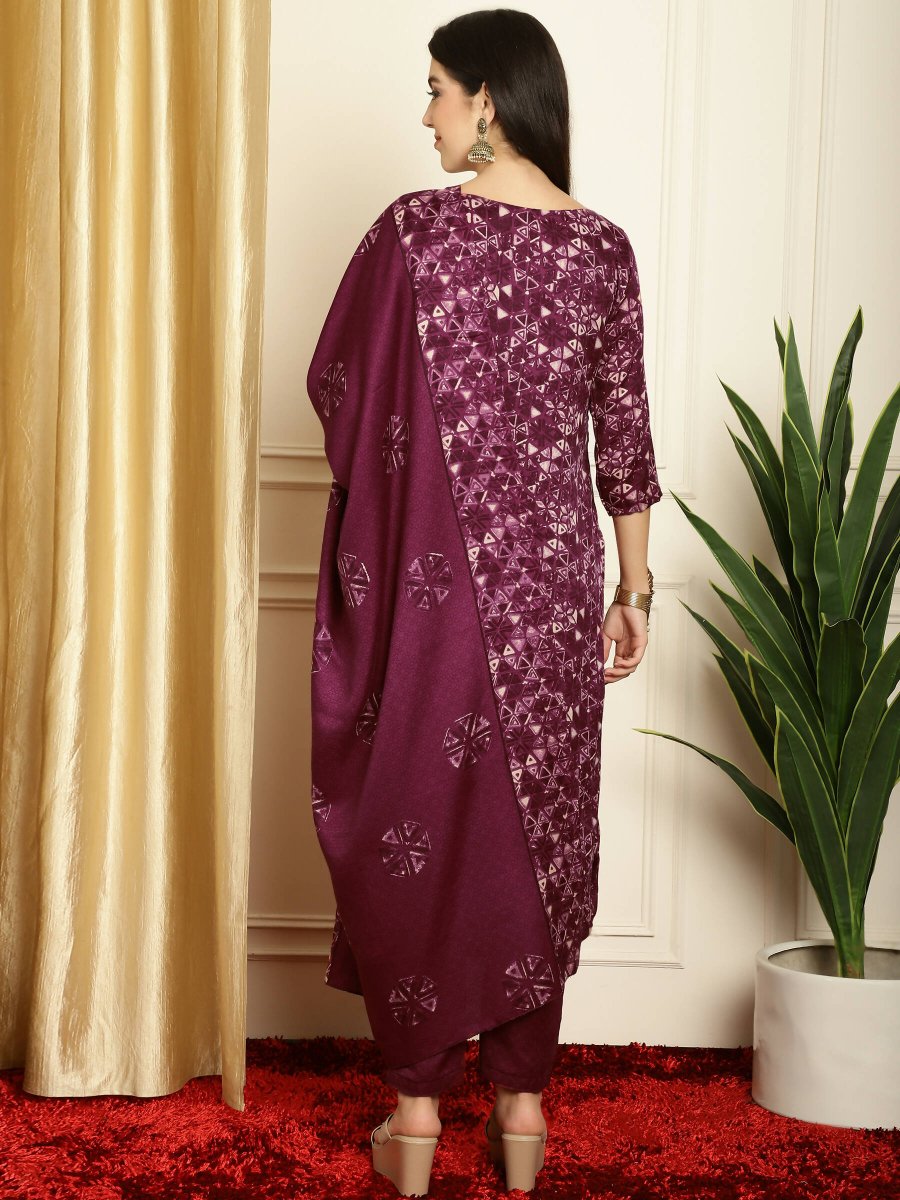 Aastha Fashion Women's Wine Pashmina Floral Digital Printed Kurta with Trouser & Dupatta - Grab2buy