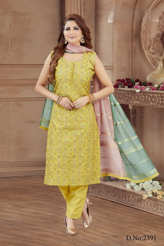 Joban Fashion Women Tissue Green Round Neck Emroidery Kurta Set