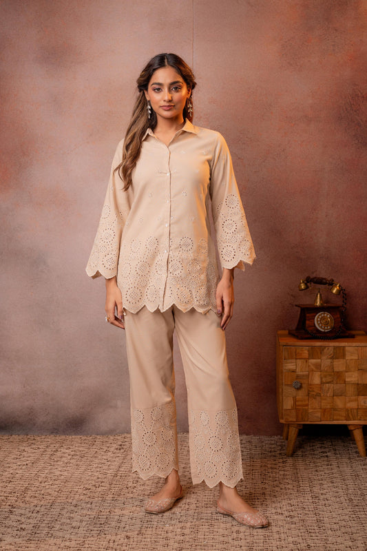 Juniper Sand Whisper Schiffli Co-Ord Set