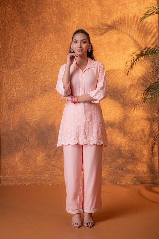 Juniper Peach Schiffli Lounge Co-Ord
