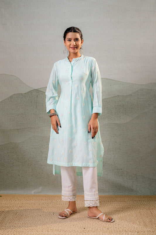 Juniper Aqua Embroidered Kurta