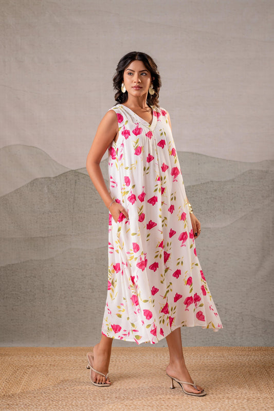Juniper Gulbahar Off-White Floral Flared Kurta
