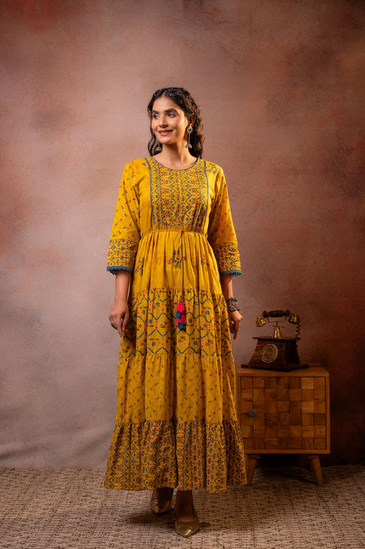 Juniper Rangriti Noor Mustard Handcrafted Boho Dress