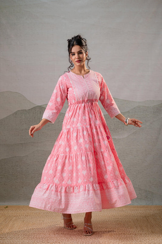 Juniper Baby Pink Tiered Anarkali Dress