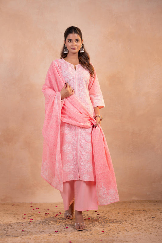 Juniper Blush Noor Printed Kurta Pant And Dupatta Set