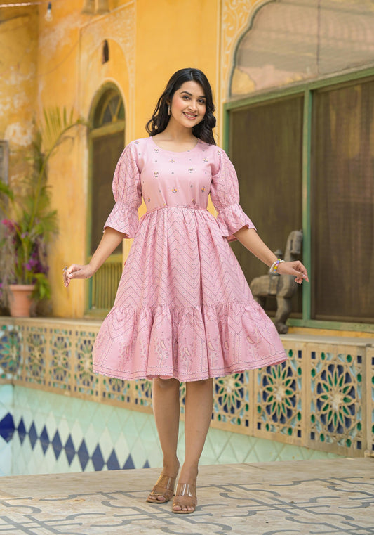 Juniper Blush Pink Bloom Fit & Flare Short Dress