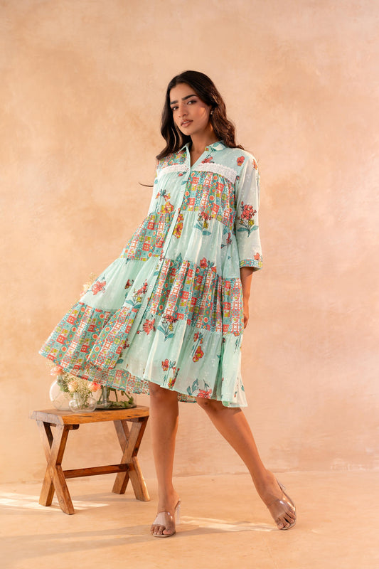 Juniper Mint Meadow Patchwork Tier Dress
