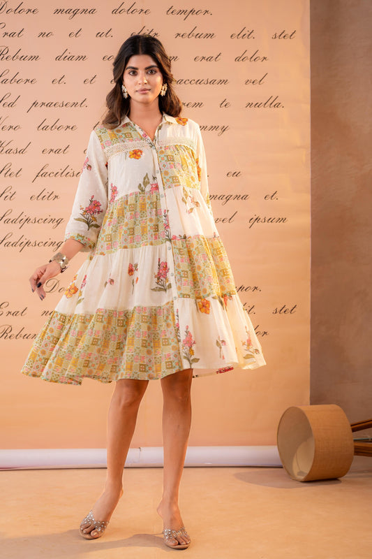 Juniper Off-White Meadow Patchwork Tier Dress