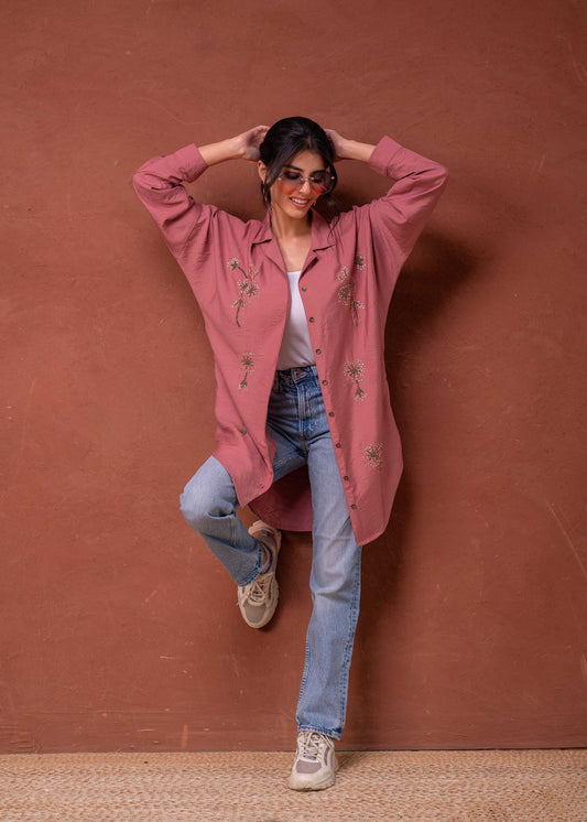 Juniper Viscose Dusty Pink Embellished Shirt With Sequin & Bead Details