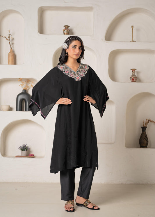 Juniper Noir Bloom Kaftan Kurta Pant Set