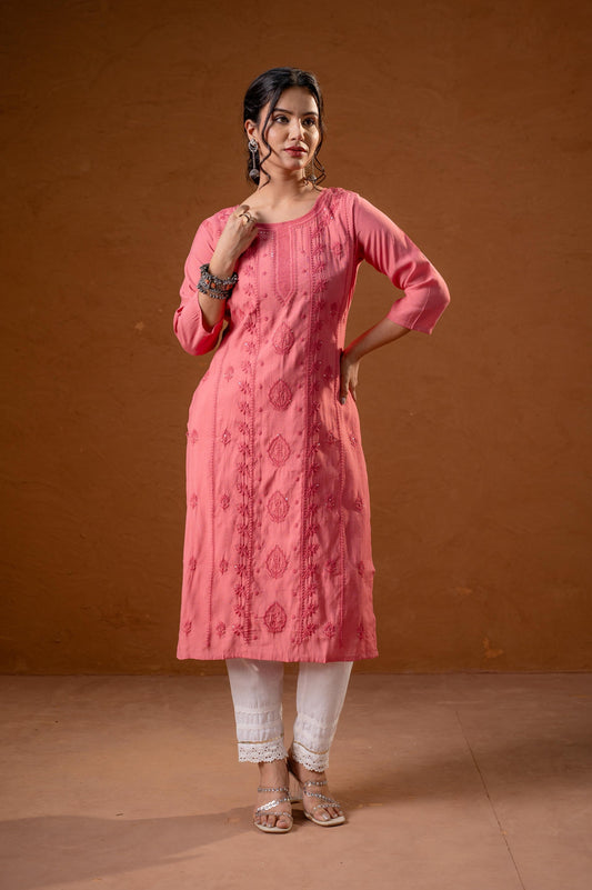 Juniper Rose Gold Embroidered Kurta | Grab2Buy