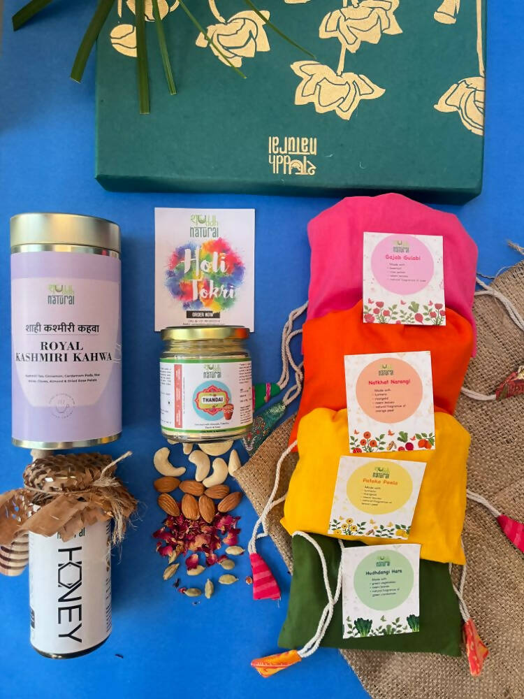Shuddh Natural Ubtan Based Herbal Gulal | Ayurvedic Thandai Powder |Kashmiri Kahwa |Natural Honey | Holi Gift Hamper - Grab2buy