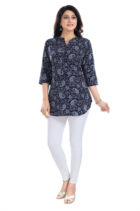 Snehal Creations Ethnic Galore Blue Short Tunic Top for Women
