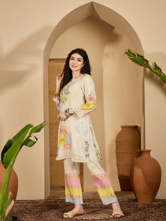 Joban Fashion Printed Cream Pure Cotton Cord Set