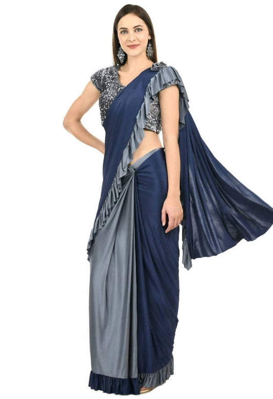 Mominos Fashion All Season Wear Gray And Blue Ruffled