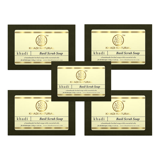 Khadi Natural Herbal Basil Scrub Soap Combo Pack Of 5 – 125gm Each