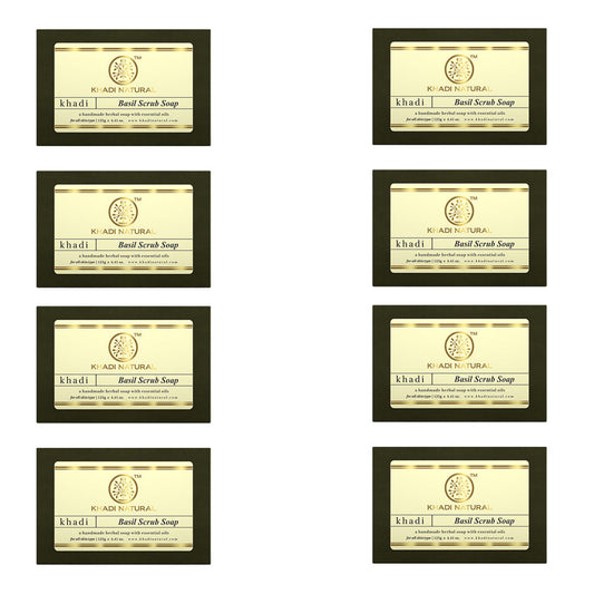 Khadi Natural Herbal Basil Scrub Soap Combo Pack Of 8 – 125gm Each