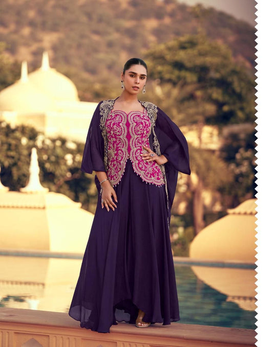 Aarshi Fashions Pink Chinon Wedding Gowns